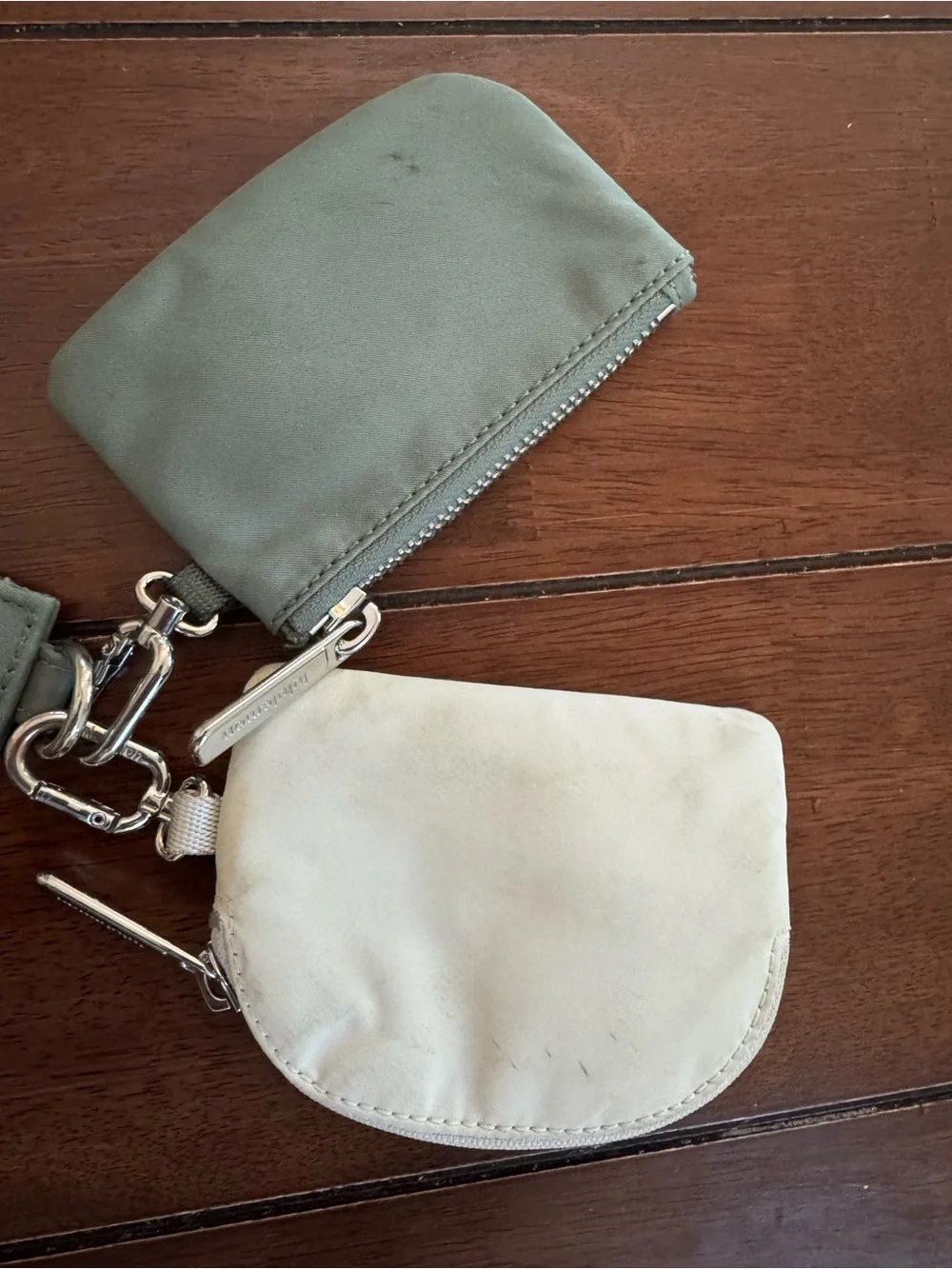 lululemon athletica sage green wristlet with cream coin pouch
